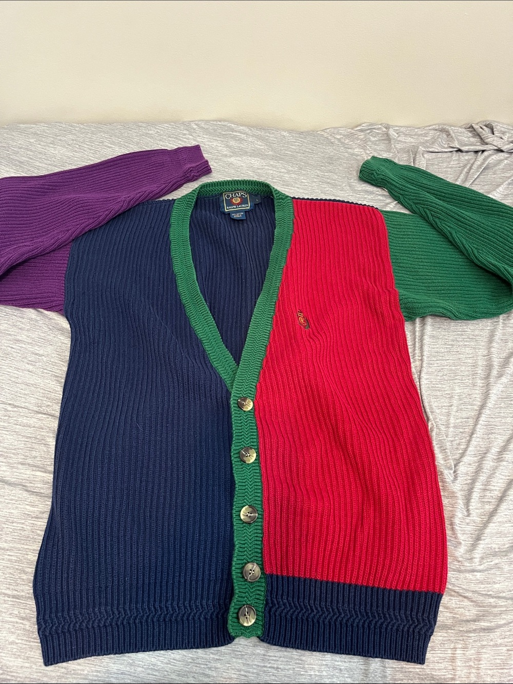 VTG Chaps/Ralph Lauren Colorblock Ribbed Cotton Cardigan - Men Large